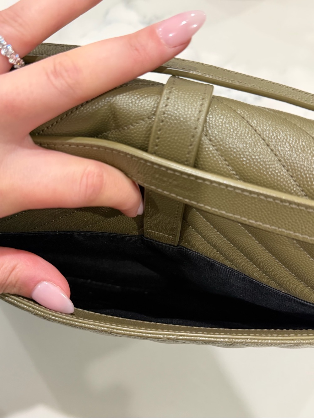 Saint Laurent Quilted Olive Green Envelope Shoulder Bag with Gold Hardware - Picture 5 of 14